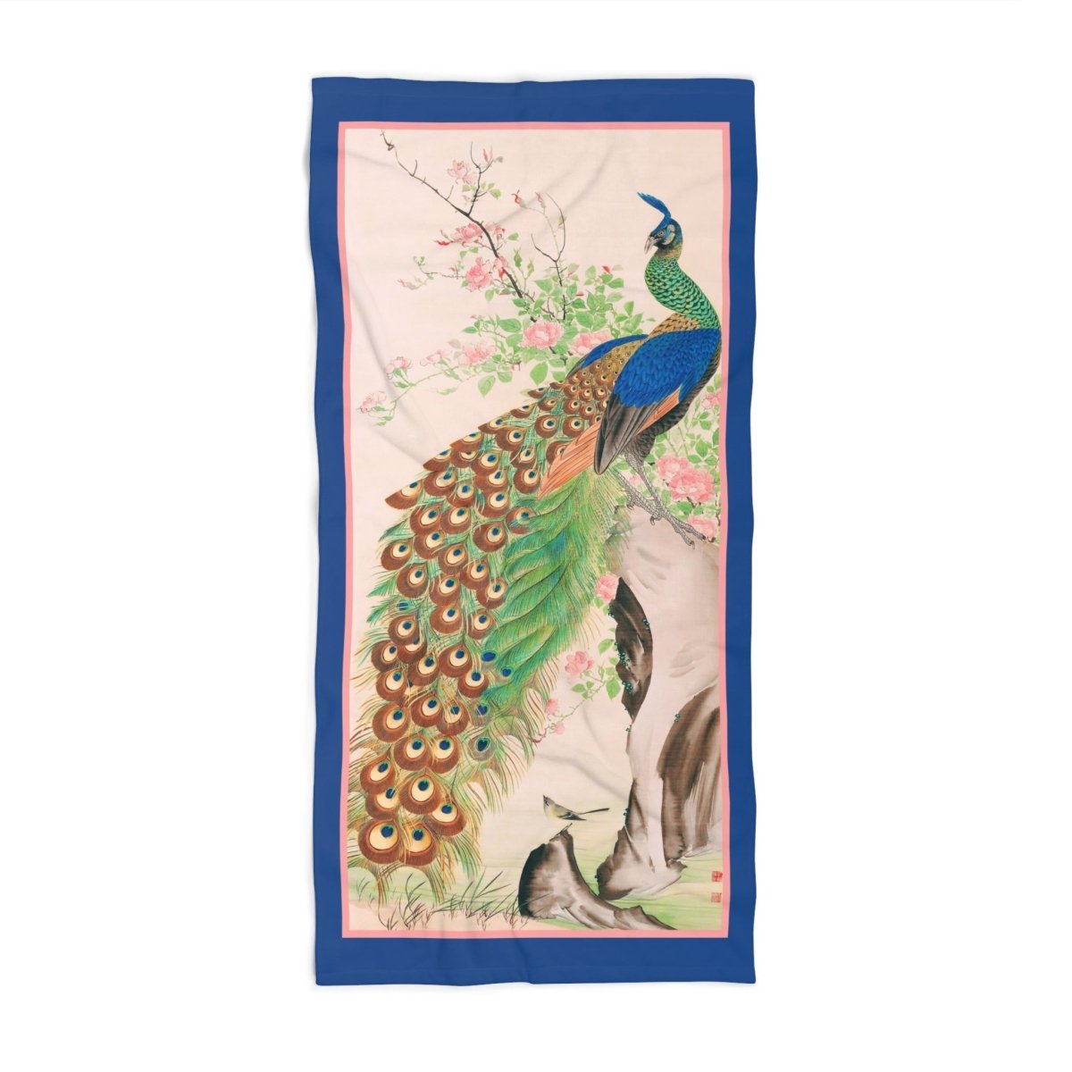Japanese Peacock in Pink and Blue | Beach Towel - Beach Towel - Piccolo Fiore Prints