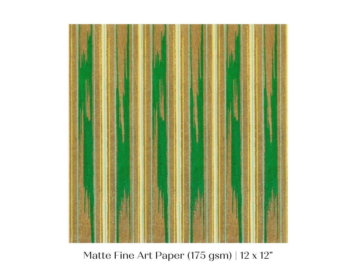 Khaki Green Stripe | Vintage Japanese Woodblock | P136 - Single Square Art Prints - Piccolo Fiore Prints