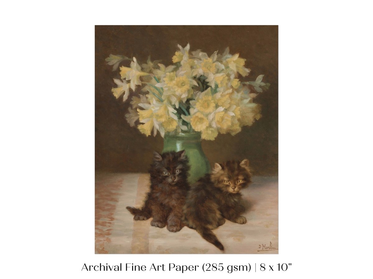 Kittens and a Vase of Narcissi | P411 - Single Art Prints - Piccolo Fiore Prints