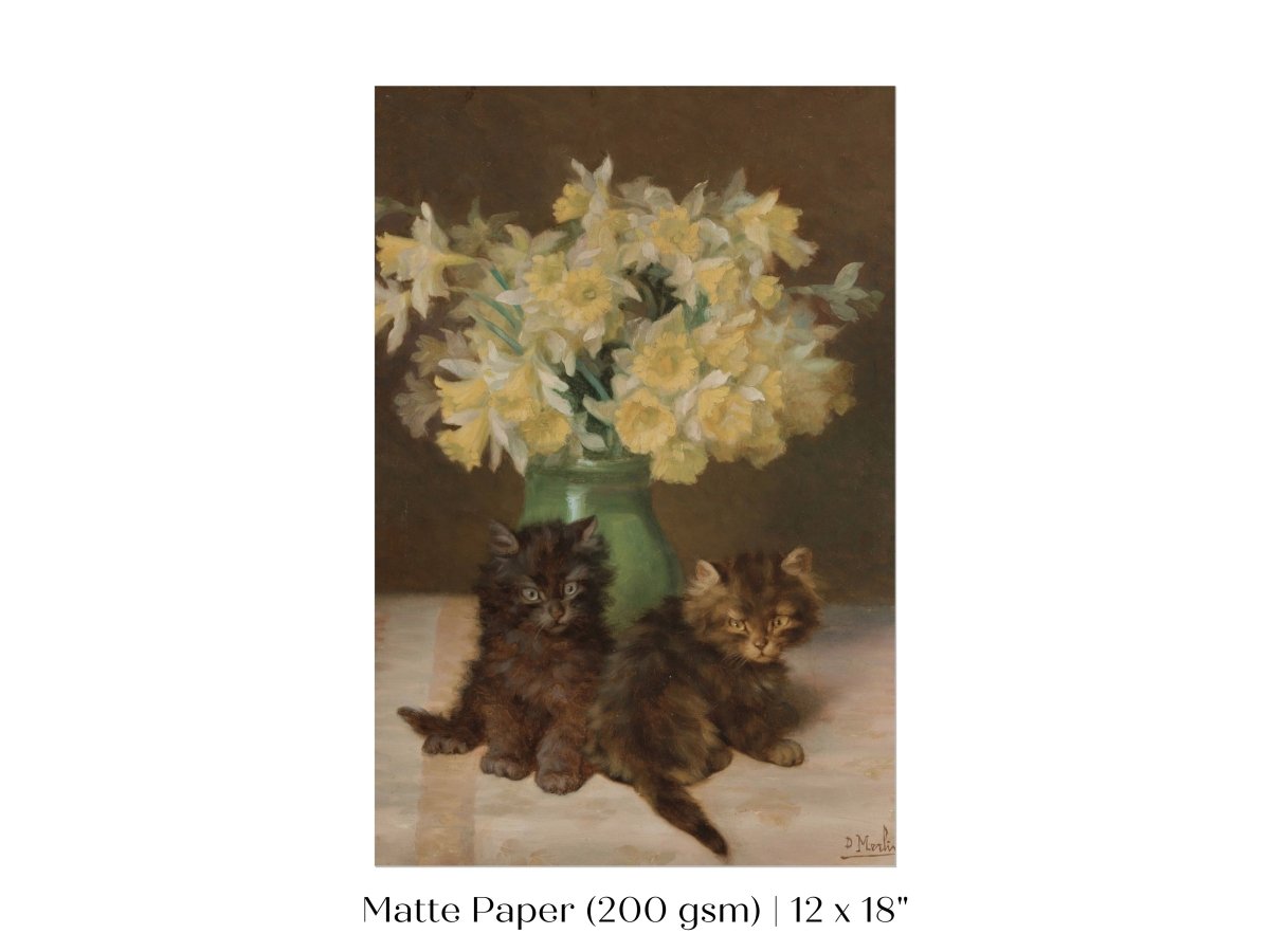 Kittens and a Vase of Narcissi | P411 - Single Art Prints - Piccolo Fiore Prints