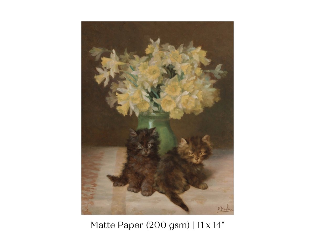 Kittens and a Vase of Narcissi | P411 - Single Art Prints - Piccolo Fiore Prints