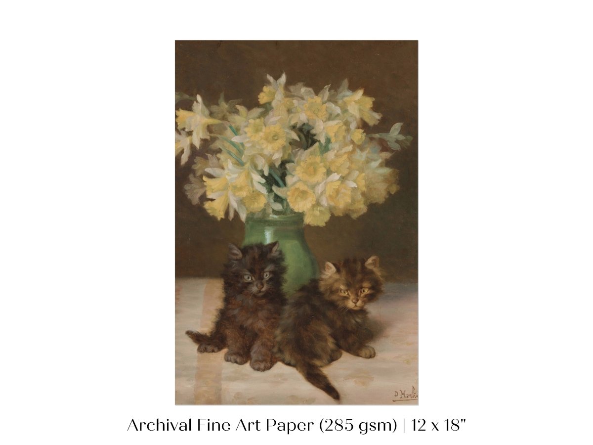 Kittens and a Vase of Narcissi | P411 - Single Art Prints - Piccolo Fiore Prints