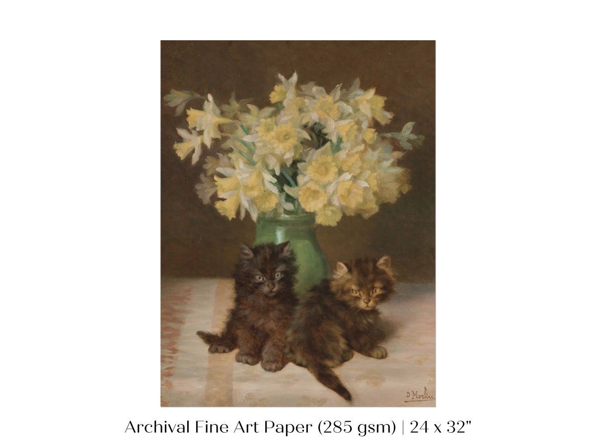 Kittens and a Vase of Narcissi | P411 - Single Art Prints - Piccolo Fiore Prints