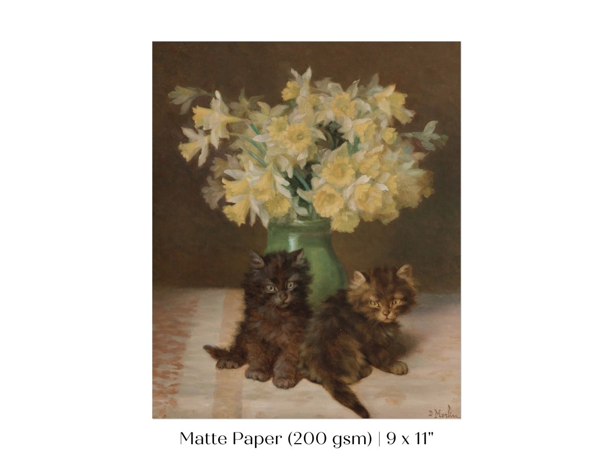 Kittens and a Vase of Narcissi | P411 - Single Art Prints - Piccolo Fiore Prints