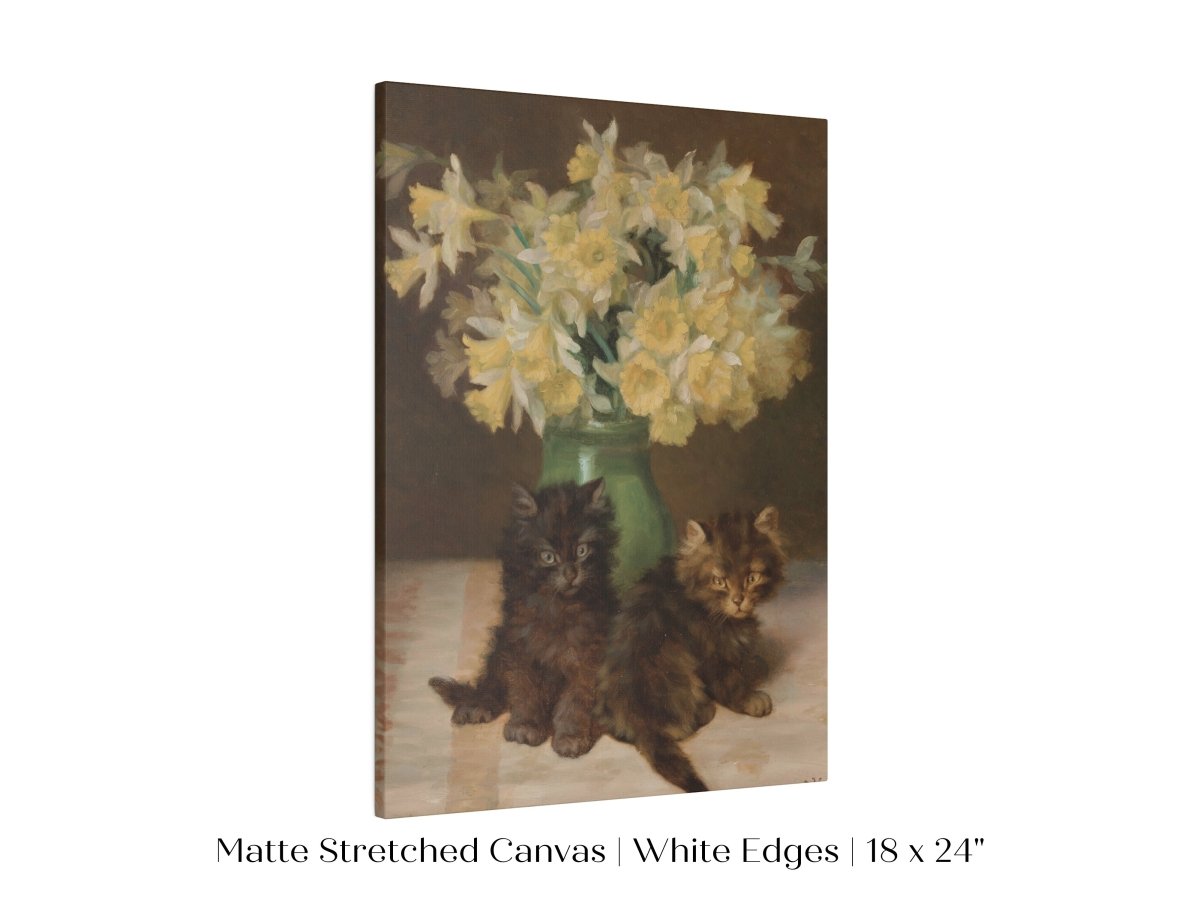 Kittens and a Vase of Narcissi | P411 - Single Art Prints - Piccolo Fiore Prints
