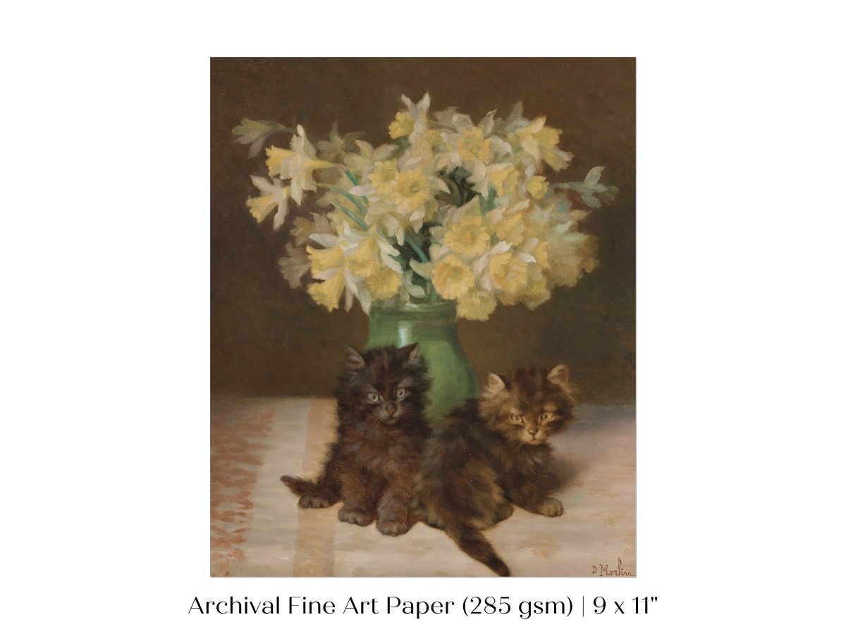 Kittens and a Vase of Narcissi | P411 - Single Art Prints - Piccolo Fiore Prints