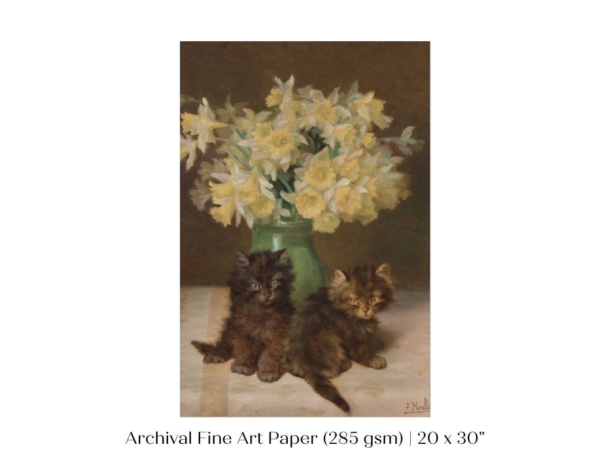 Kittens and a Vase of Narcissi | P411 - Single Art Prints - Piccolo Fiore Prints