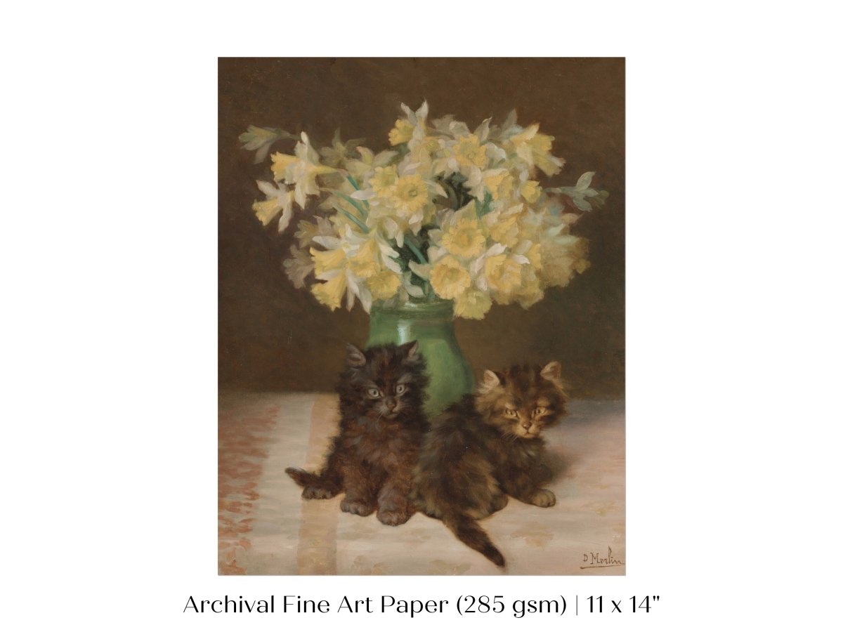Kittens and a Vase of Narcissi | P411 - Single Art Prints - Piccolo Fiore Prints