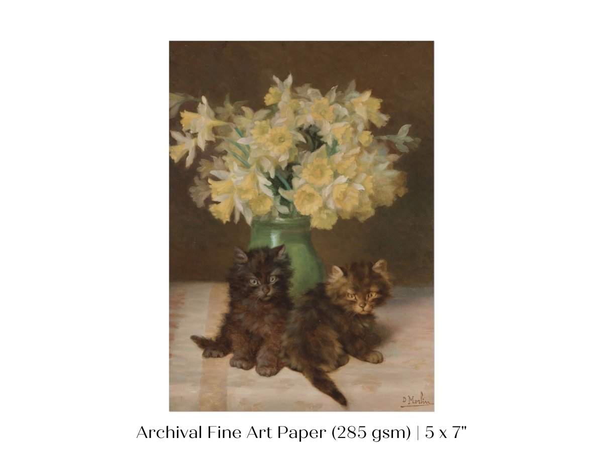 Kittens and a Vase of Narcissi | P411 - Single Art Prints - Piccolo Fiore Prints