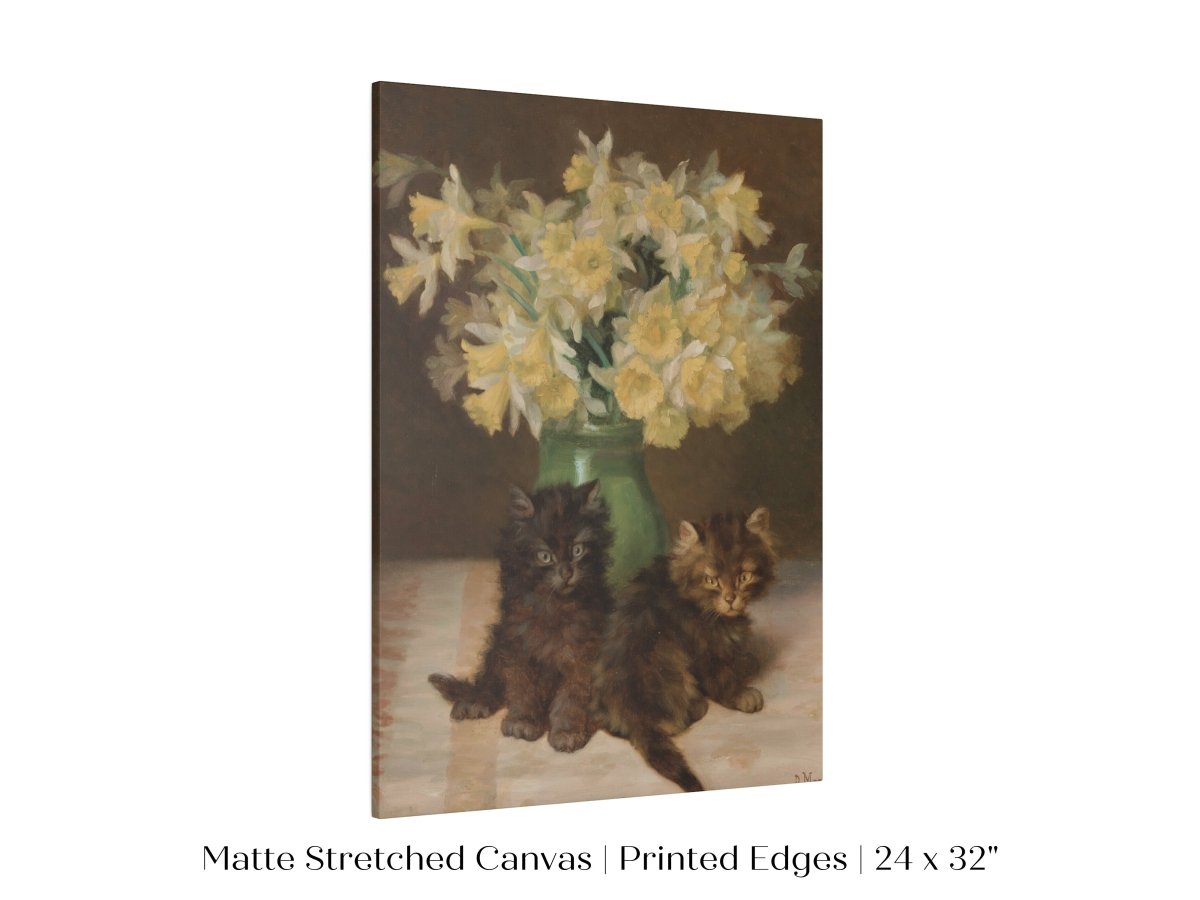 Kittens and a Vase of Narcissi | P411 - Single Art Prints - Piccolo Fiore Prints