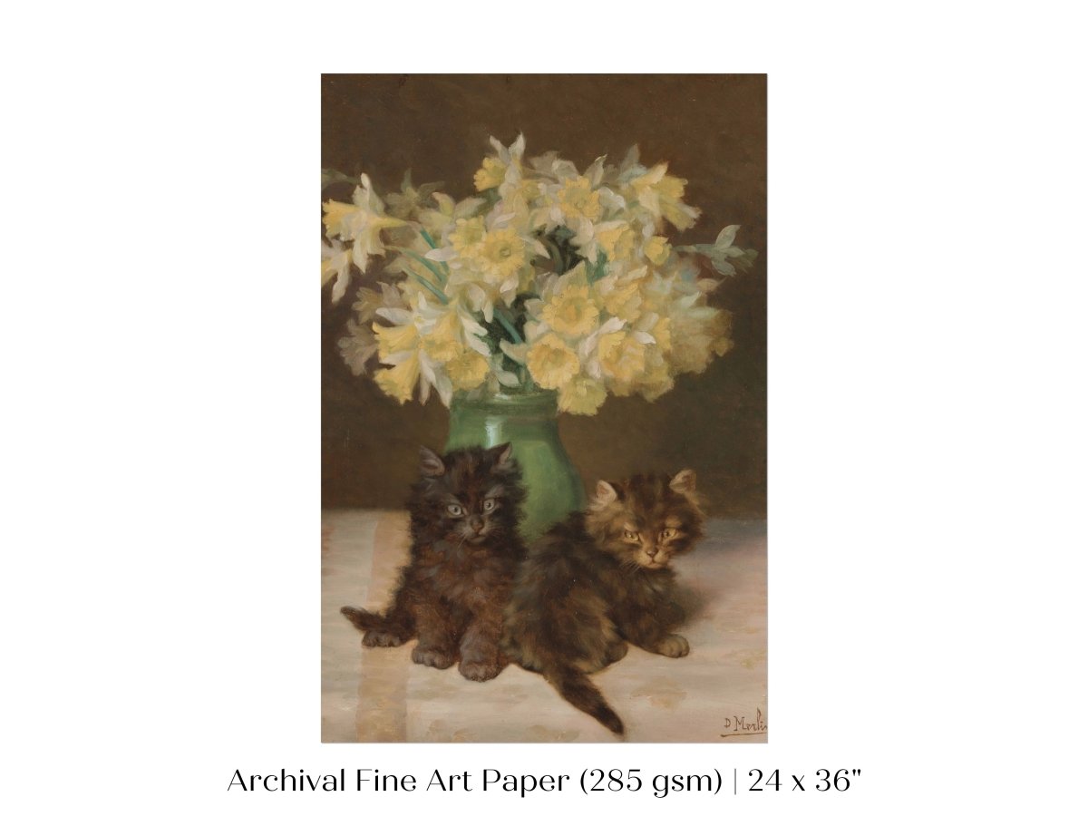 Kittens and a Vase of Narcissi | P411 - Single Art Prints - Piccolo Fiore Prints