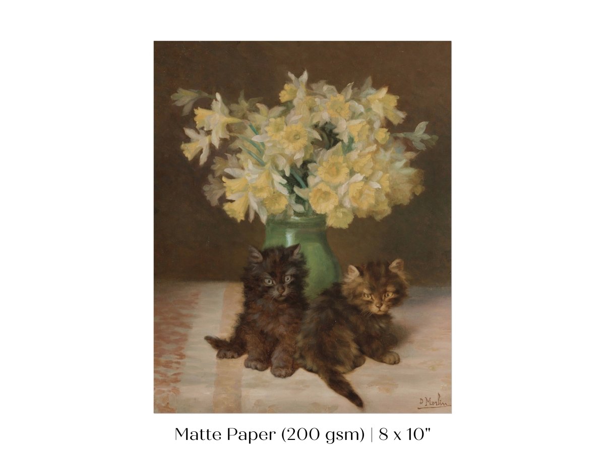 Kittens and a Vase of Narcissi | P411 - Single Art Prints - Piccolo Fiore Prints