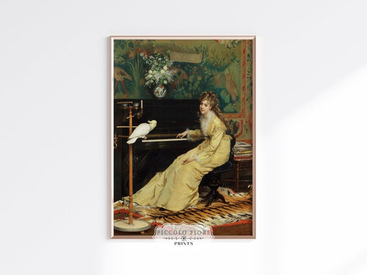 Lady with Piano and Cockatoo | P405 - Single Art Prints - Piccolo Fiore Prints