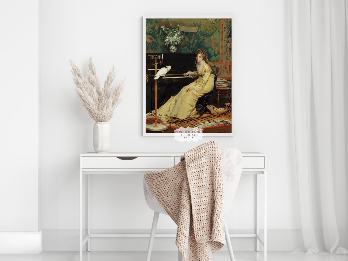 Lady with Piano and Cockatoo | P405 - Single Art Prints - Piccolo Fiore Prints