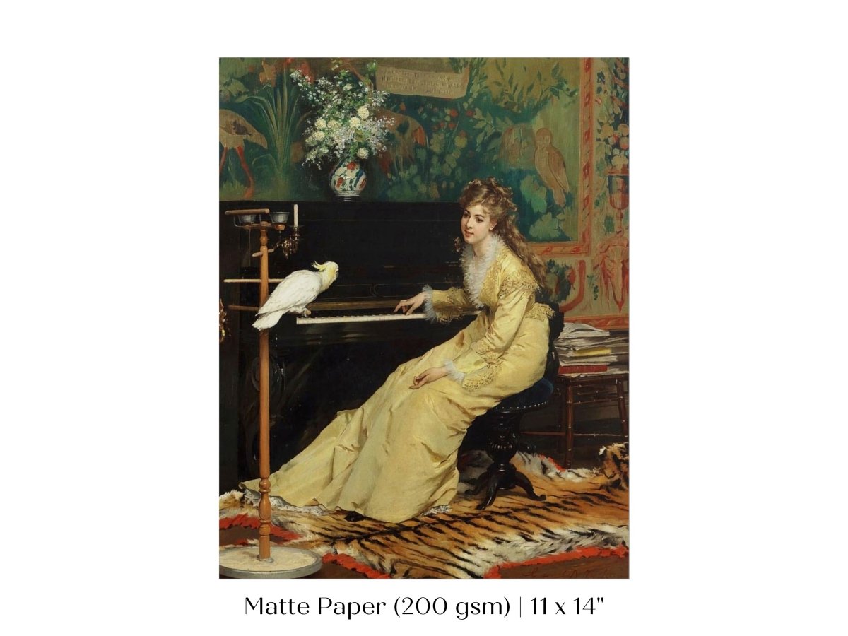 Lady with Piano and Cockatoo | P405 - Single Art Prints - Piccolo Fiore Prints