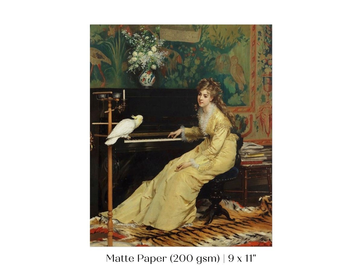 Lady with Piano and Cockatoo | P405 - Single Art Prints - Piccolo Fiore Prints