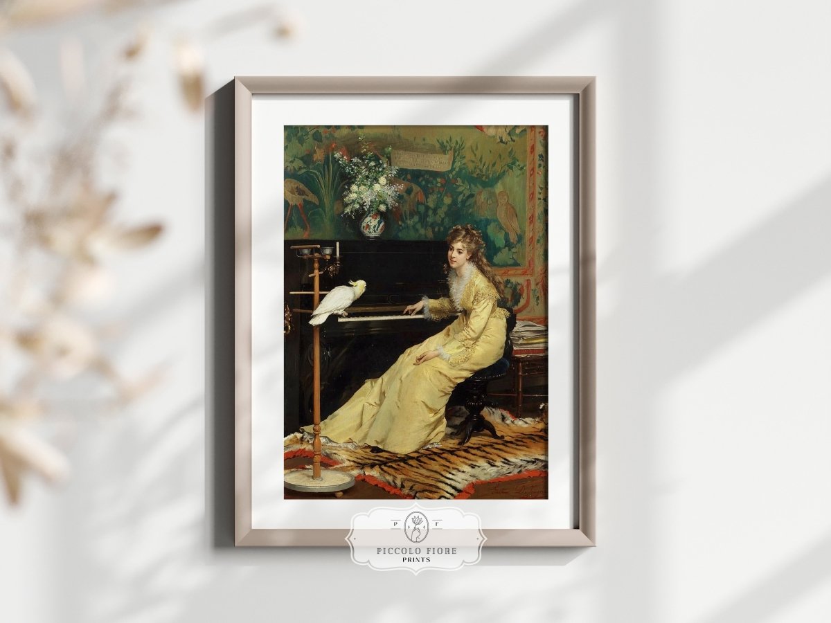 Lady with Piano and Cockatoo | P405 - Single Art Prints - Piccolo Fiore Prints