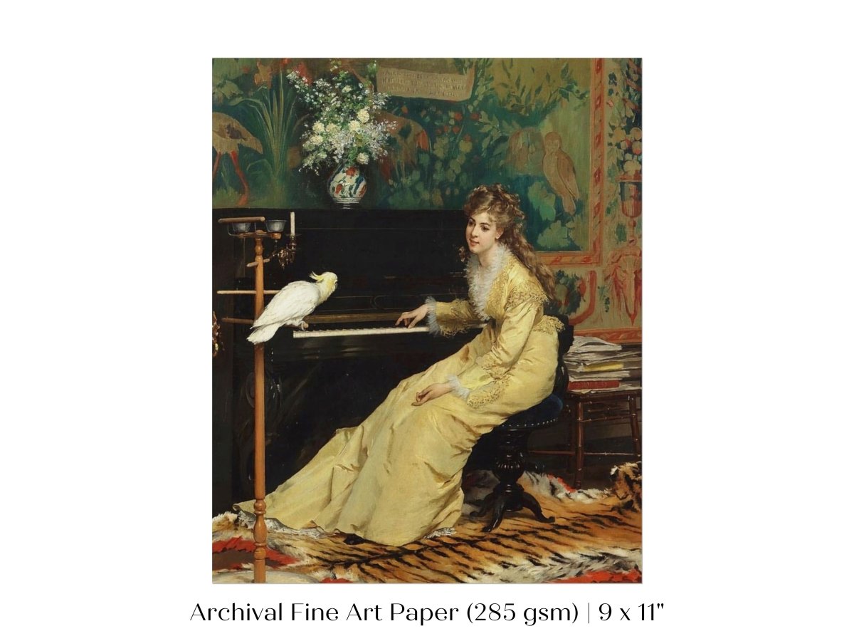 Lady with Piano and Cockatoo | P405 - Single Art Prints - Piccolo Fiore Prints