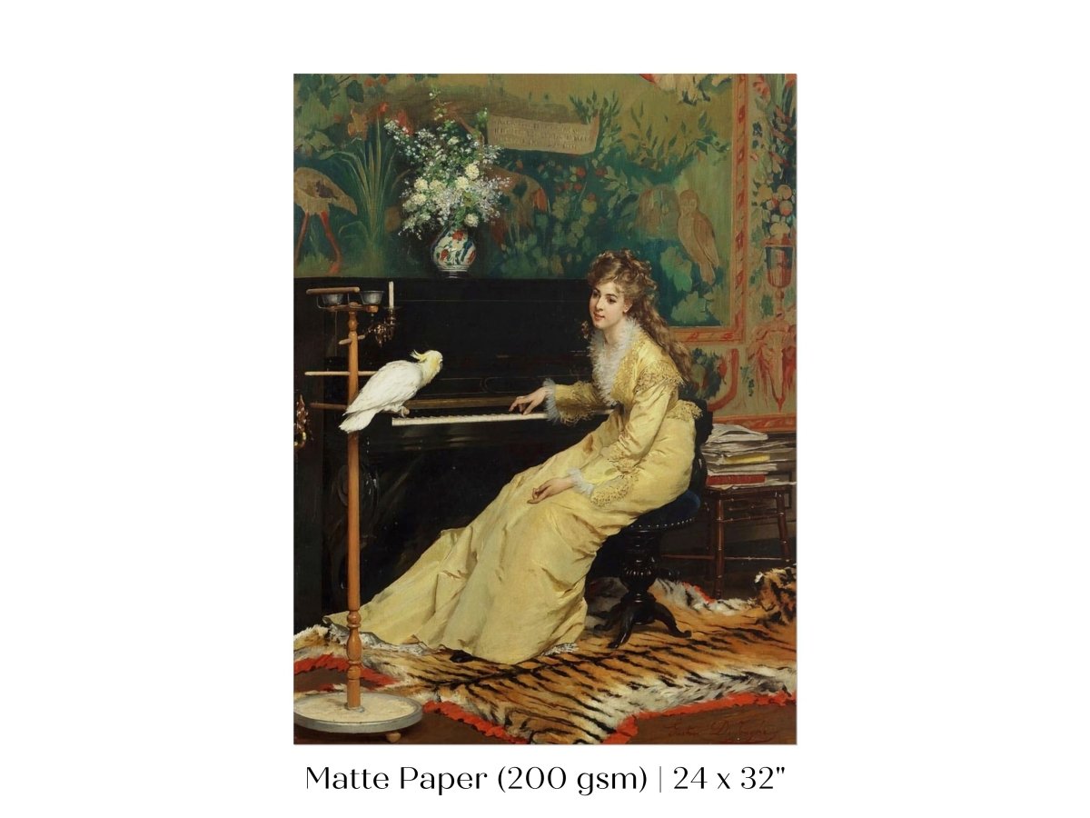 Lady with Piano and Cockatoo | P405 - Single Art Prints - Piccolo Fiore Prints