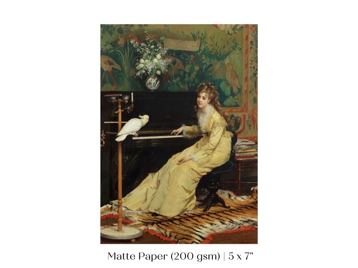 Lady with Piano and Cockatoo | P405 - Single Art Prints - Piccolo Fiore Prints