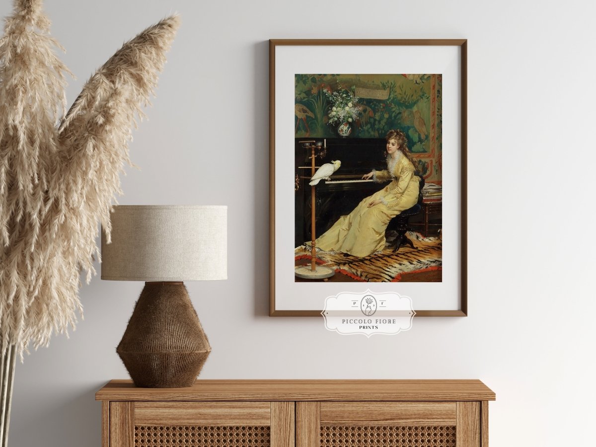 Lady with Piano and Cockatoo | P405 - Single Art Prints - Piccolo Fiore Prints