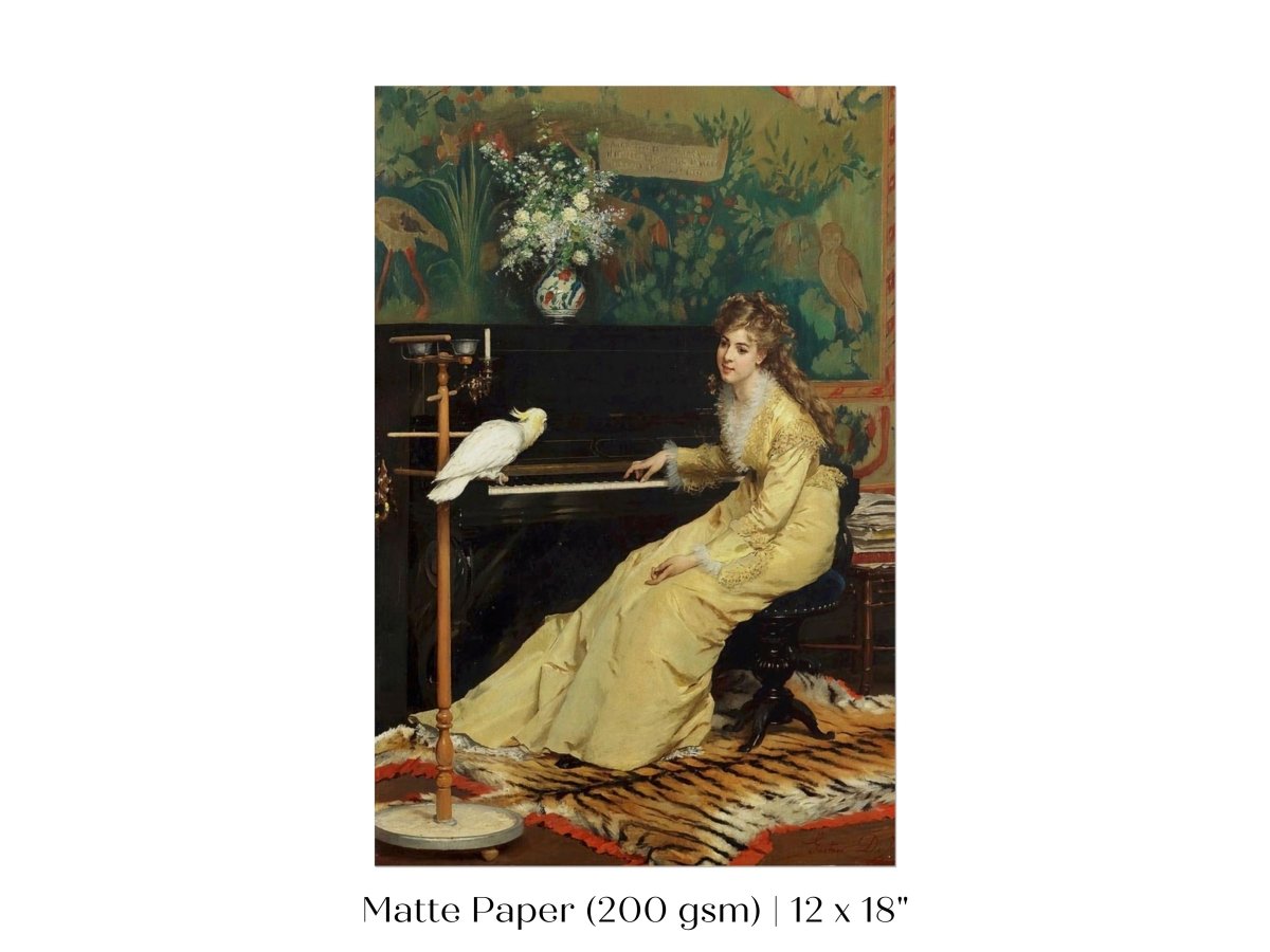 Lady with Piano and Cockatoo | P405 - Single Art Prints - Piccolo Fiore Prints