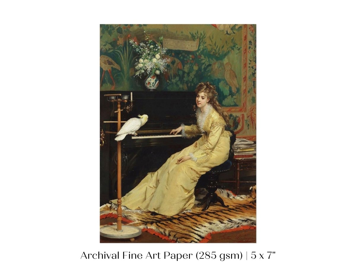 Lady with Piano and Cockatoo | P405 - Single Art Prints - Piccolo Fiore Prints