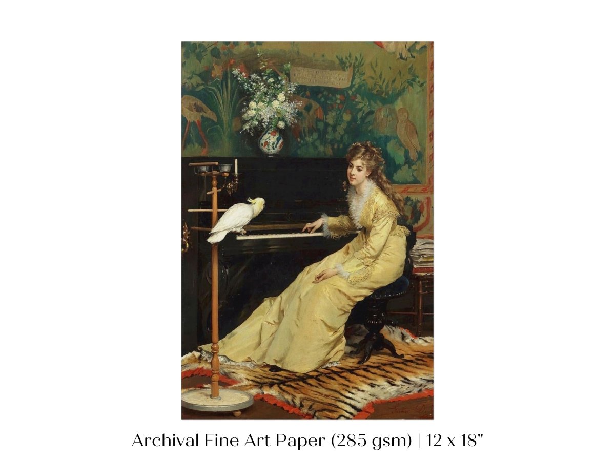 Lady with Piano and Cockatoo | P405 - Single Art Prints - Piccolo Fiore Prints