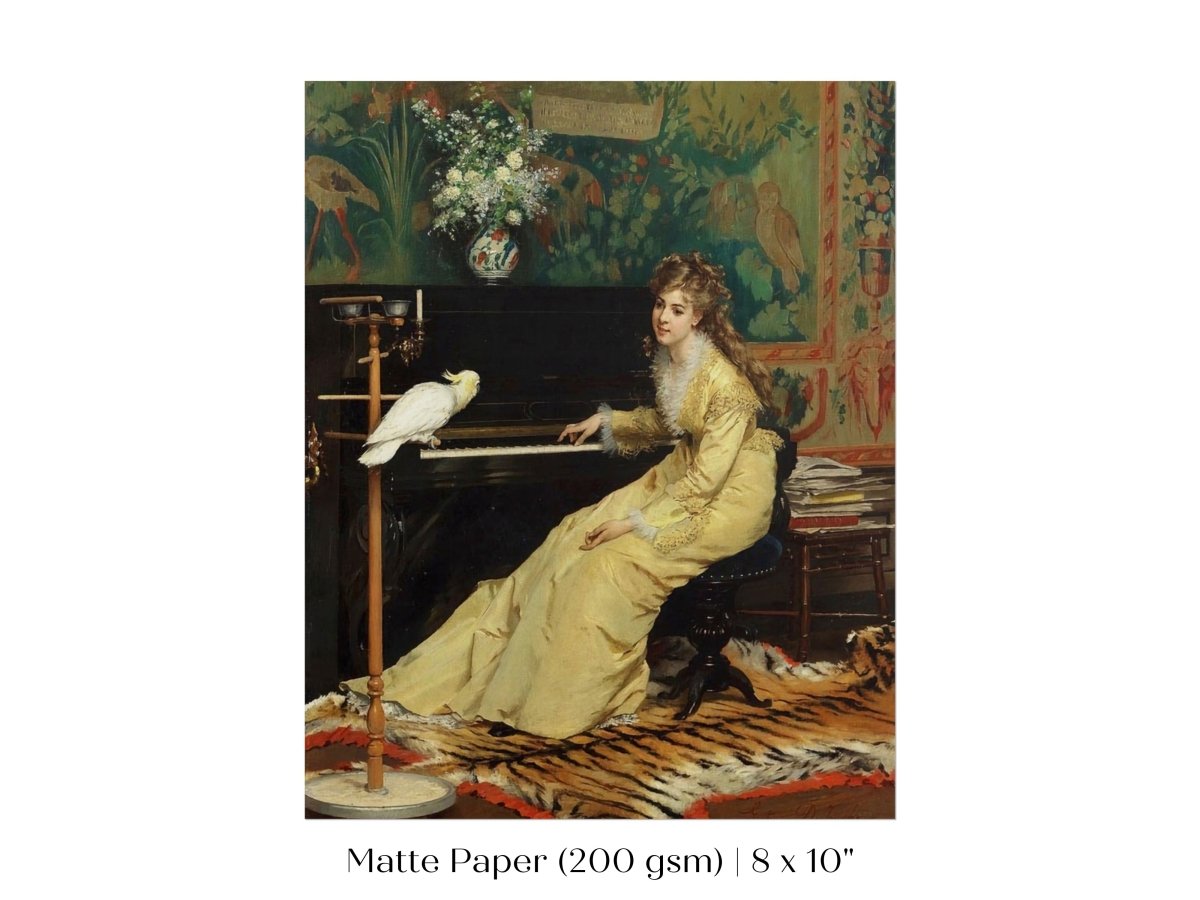 Lady with Piano and Cockatoo | P405 - Single Art Prints - Piccolo Fiore Prints