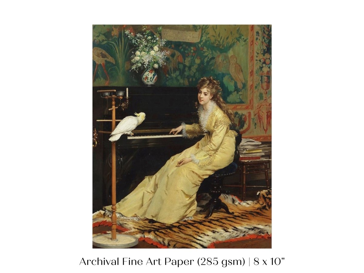 Lady with Piano and Cockatoo | P405 - Single Art Prints - Piccolo Fiore Prints