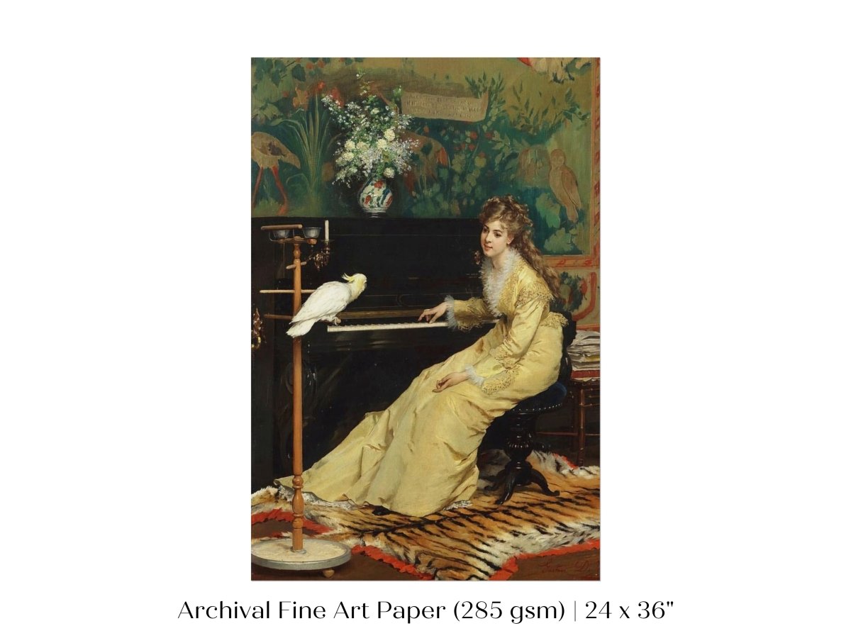 Lady with Piano and Cockatoo | P405 - Single Art Prints - Piccolo Fiore Prints