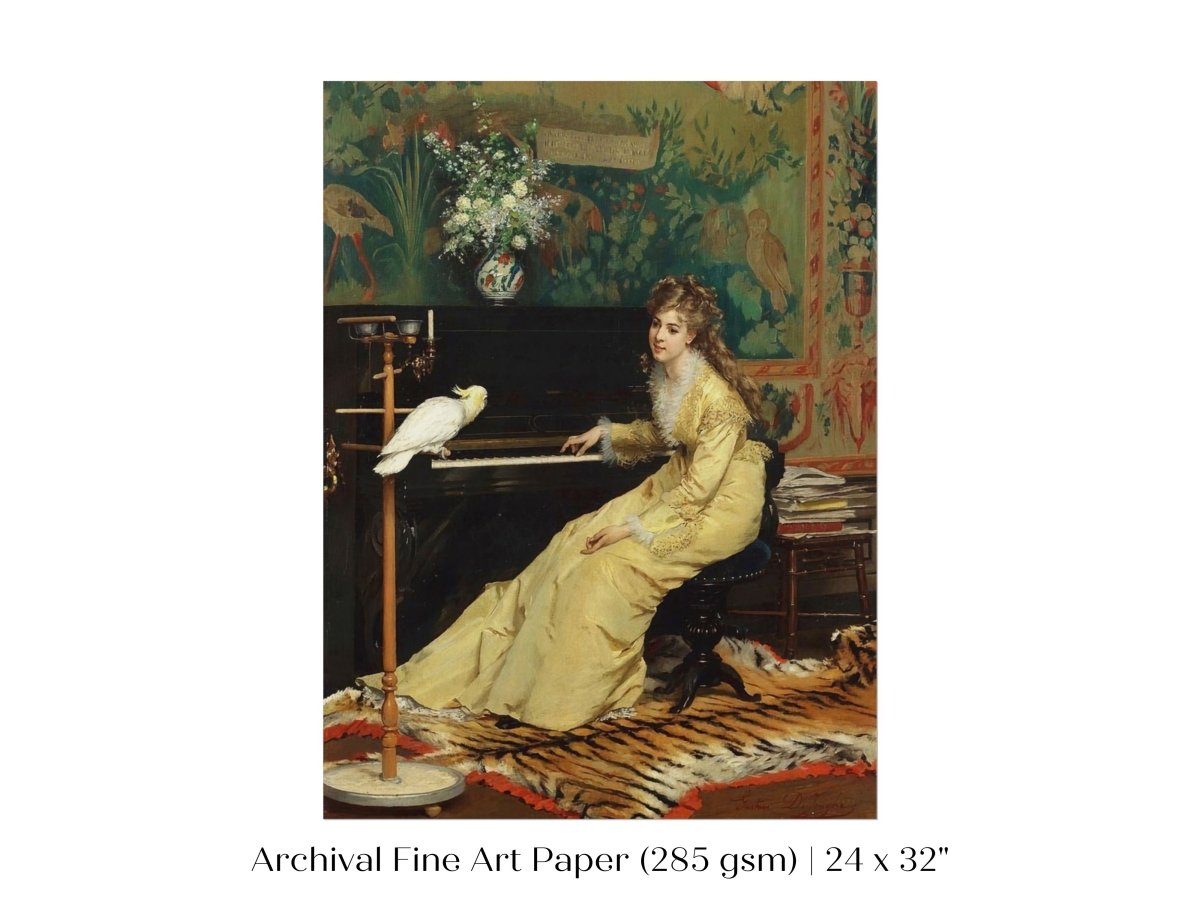 Lady with Piano and Cockatoo | P405 - Single Art Prints - Piccolo Fiore Prints
