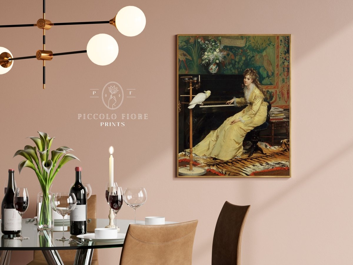 Lady with Piano and Cockatoo | P405 - Single Art Prints - Piccolo Fiore Prints