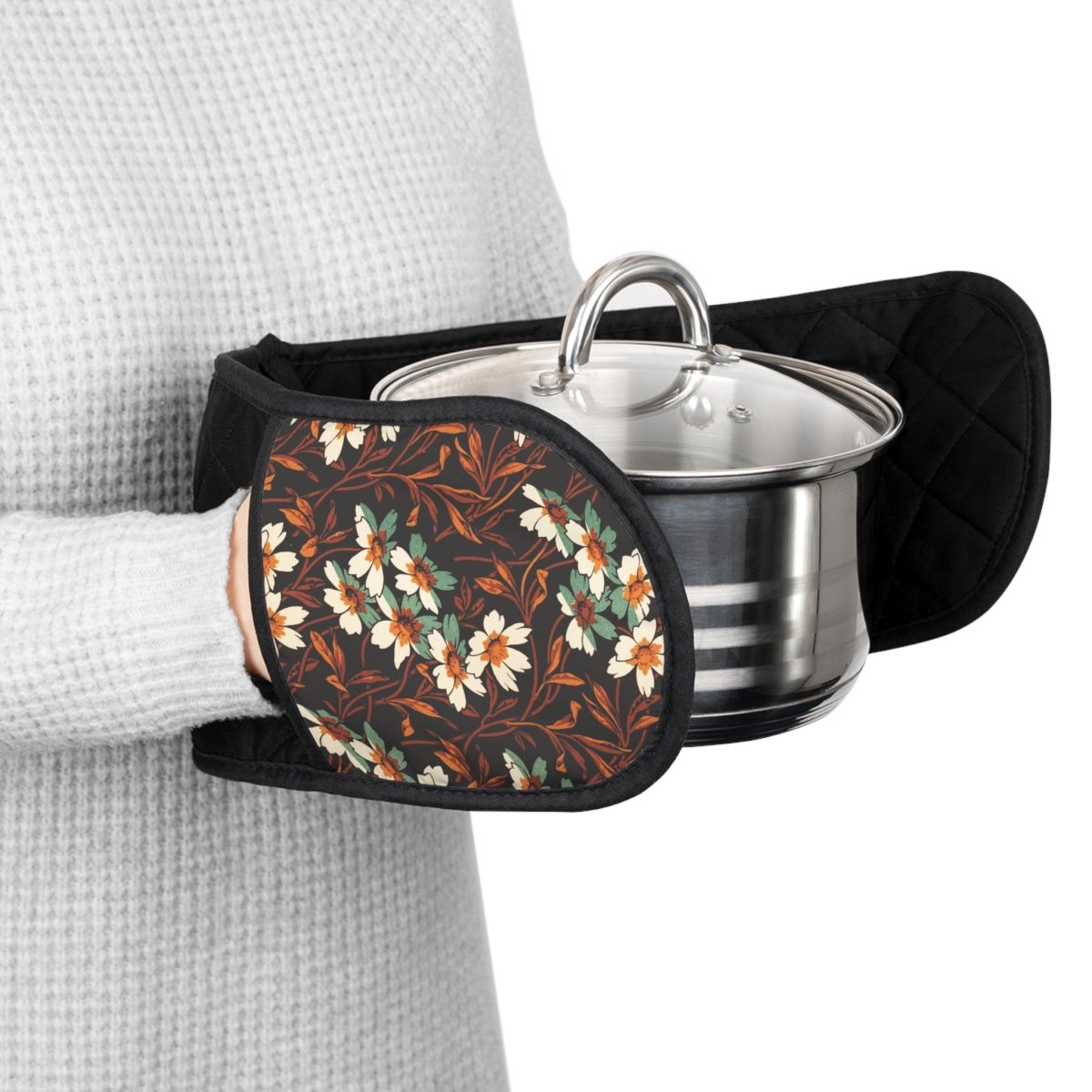 Orange and White Floral | Double Oven Mitt - Double Oven Mitt - Piccolo Fiore Prints