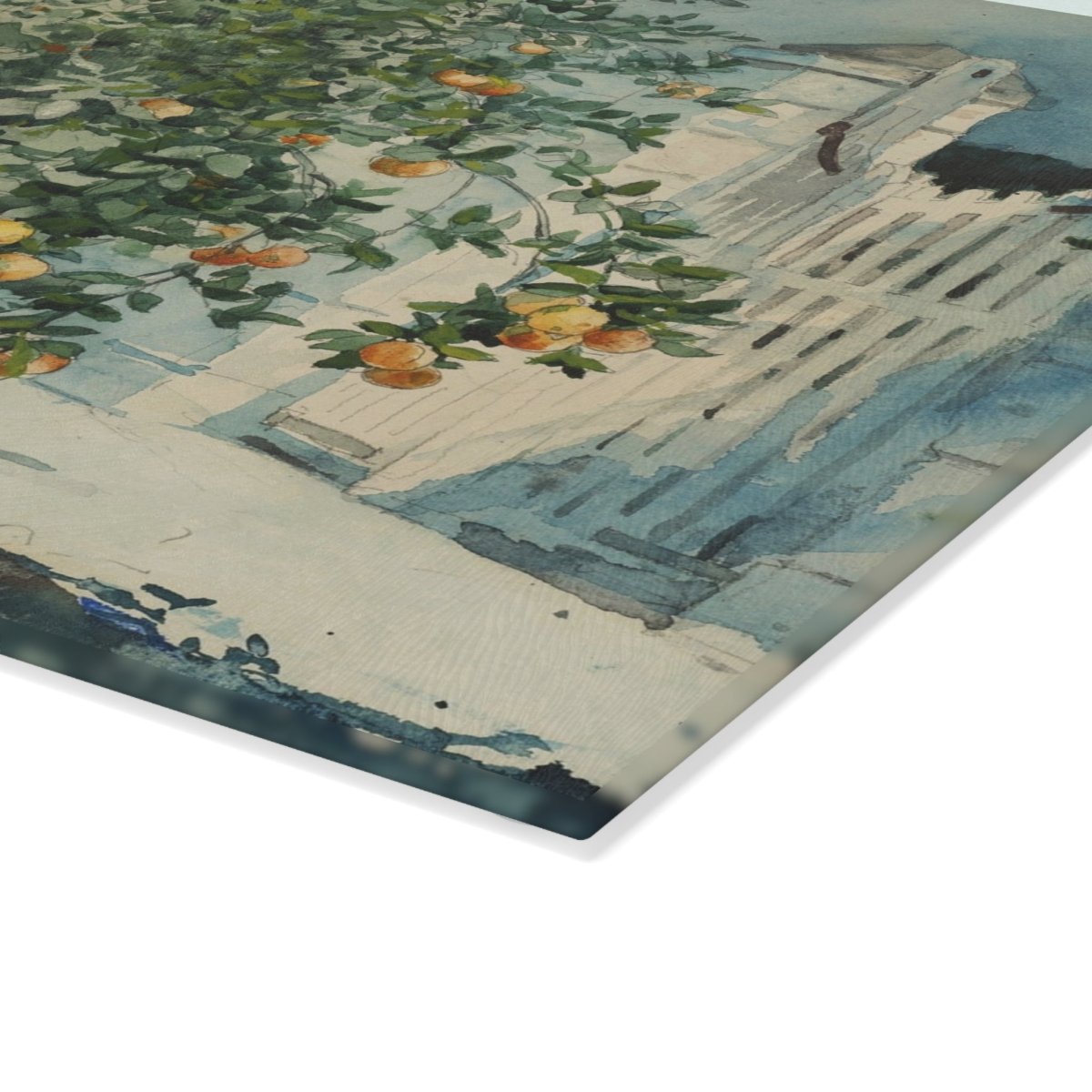 Orange Trees and Gate | Glass Chopping Board - Glass Chopping Board - Piccolo Fiore Prints