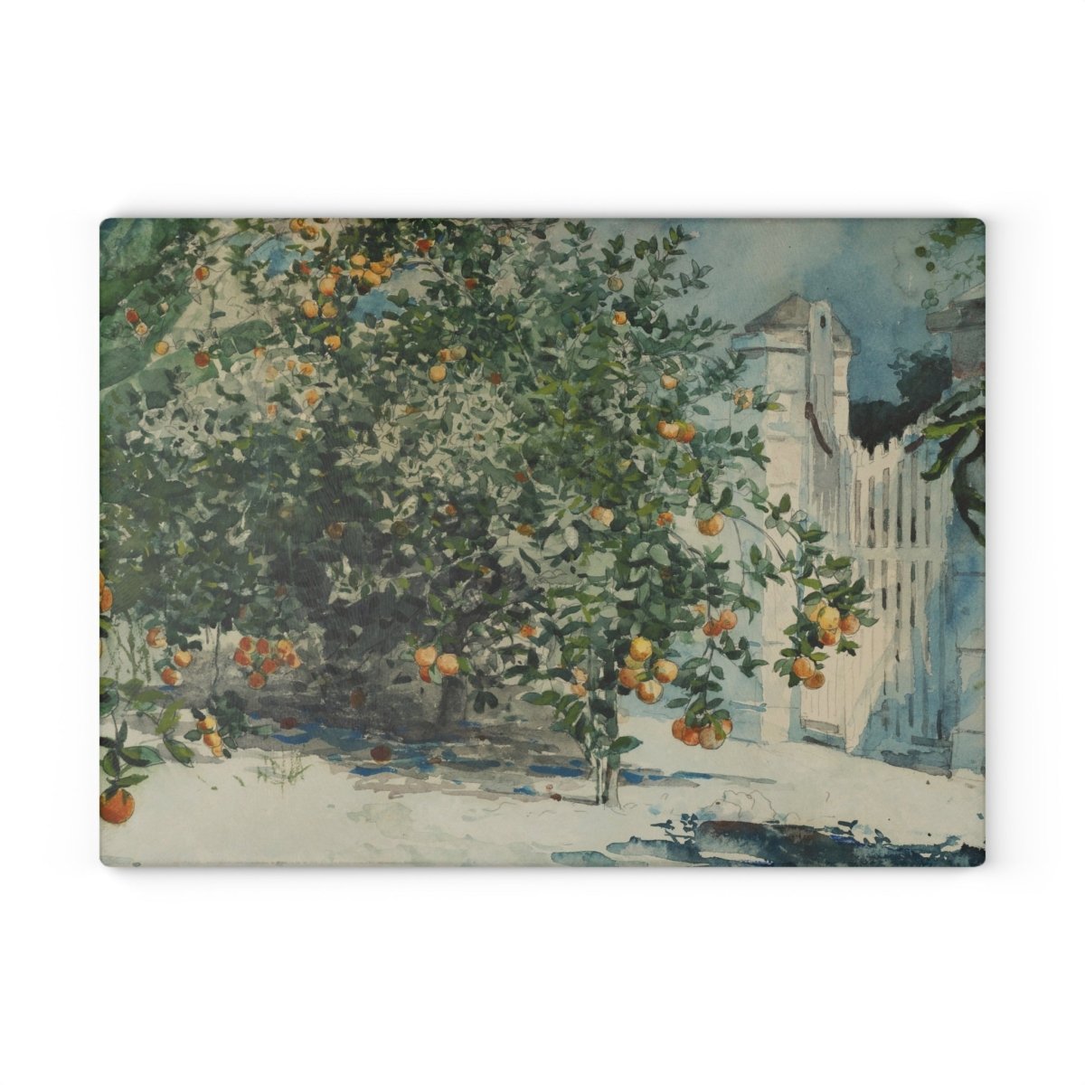 Orange Trees and Gate | Glass Chopping Board - Glass Chopping Board - Piccolo Fiore Prints
