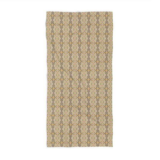 Ortensia Retro Floral Damask Stripe in Beige and Pistacchio Green | Beach Towel - Beach Towel - Piccolo Fiore Prints