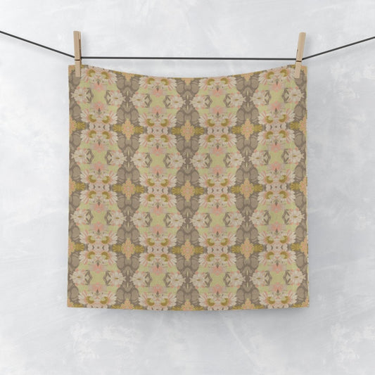 Ortensia Retro Floral Damask Stripe in Beige and Pistacchio Green | Face Towel - Face Towel - Piccolo Fiore Prints