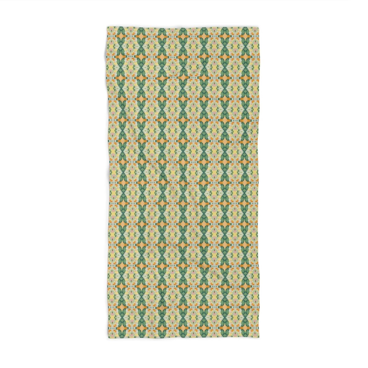 Ortensia Retro Floral Damask Stripe in Bright Green and Orange | Bath Towel - Bath Towel - Piccolo Fiore Prints