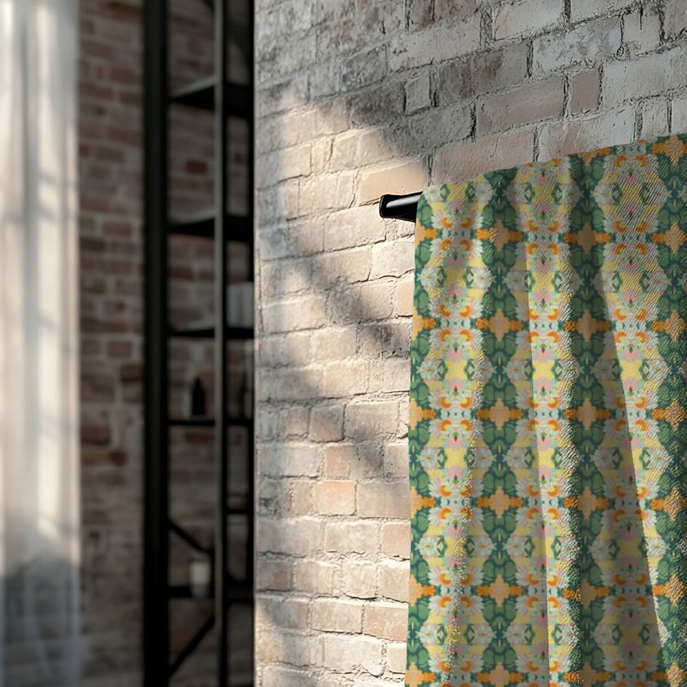 Ortensia Retro Floral Damask Stripe in Bright Green and Orange | Bath Towel - Bath Towel - Piccolo Fiore Prints