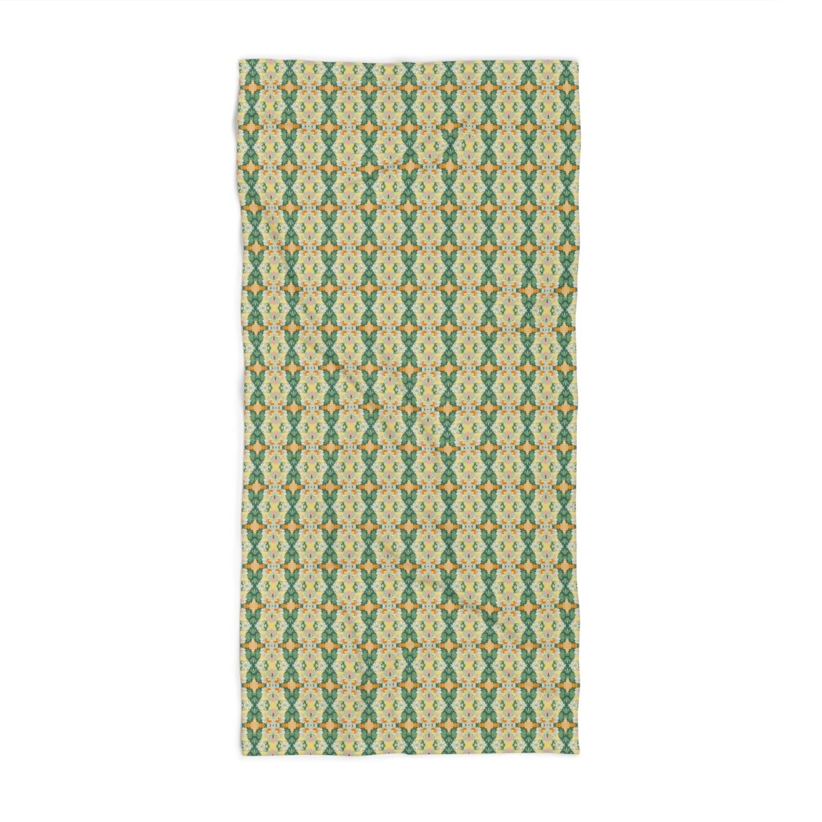 Ortensia Retro Floral Damask Stripe in Bright Green and Orange | Bath Towel - Bath Towel - Piccolo Fiore Prints