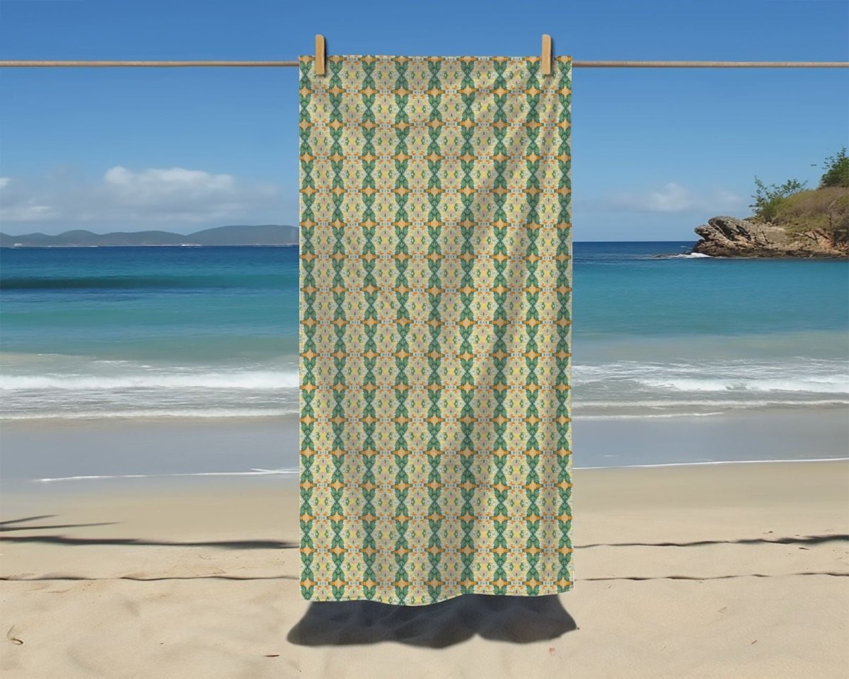 Ortensia Retro Floral Damask Stripe in Bright Green and Orange | Beach Towel - Beach Towel - Piccolo Fiore Prints