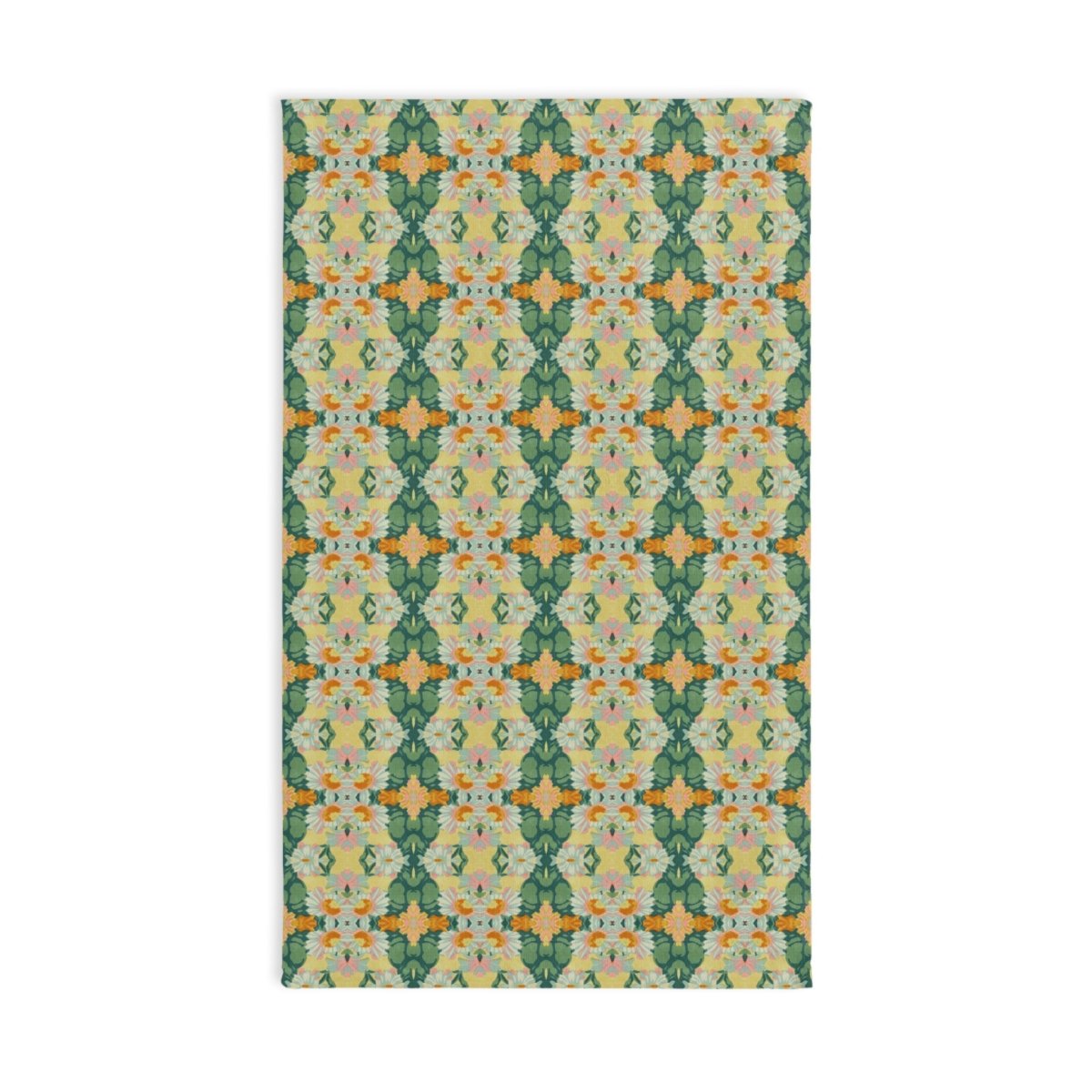 Ortensia Retro Floral Damask Stripe in Bright Green and Orange | Hand Towel - Hand Towel - Piccolo Fiore Prints