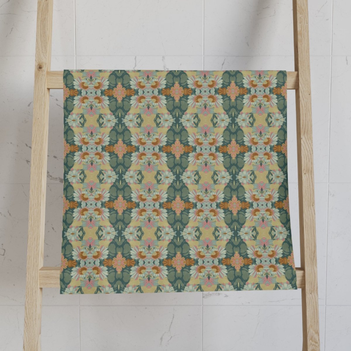 Ortensia Retro Floral Damask Stripe in Muted Green | Hand Towel - Hand Towel - Piccolo Fiore Prints