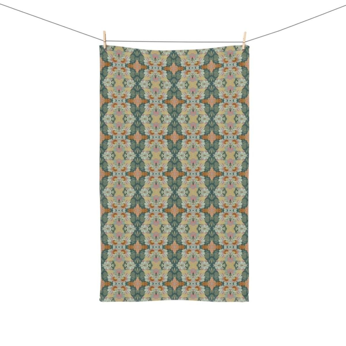Ortensia Retro Floral Damask Stripe in Muted Green | Hand Towel - Hand Towel - Piccolo Fiore Prints