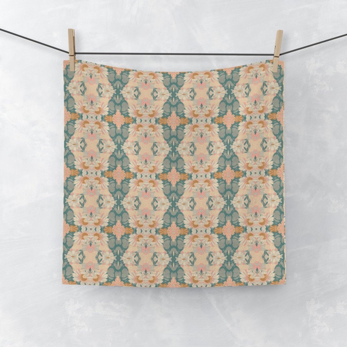 Ortensia Retro Floral Damask Stripe in Pink and Pistacchio Green | Face Towel - Face Towel - Piccolo Fiore Prints