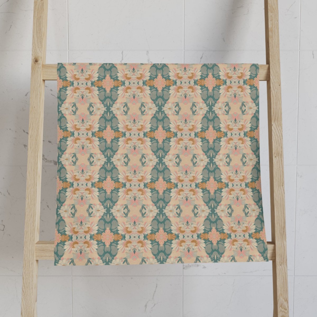 Ortensia Retro Floral Damask Stripe in Pink and Pistacchio Green | Hand Towel - Hand Towel - Piccolo Fiore Prints