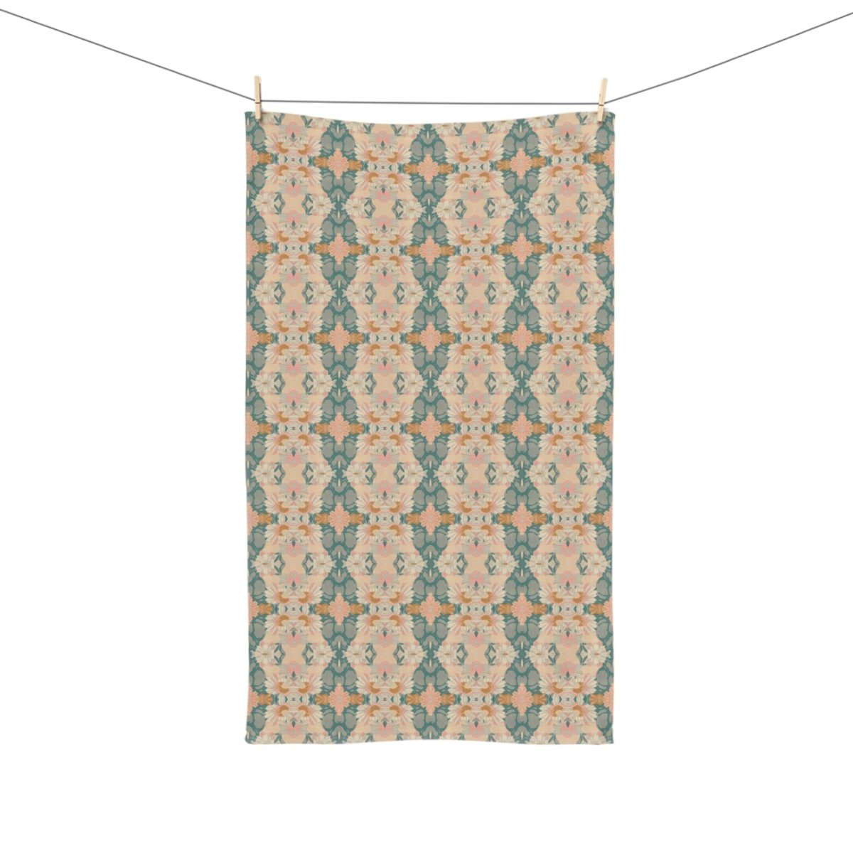 Ortensia Retro Floral Damask Stripe in Pink and Pistacchio Green | Hand Towel - Hand Towel - Piccolo Fiore Prints