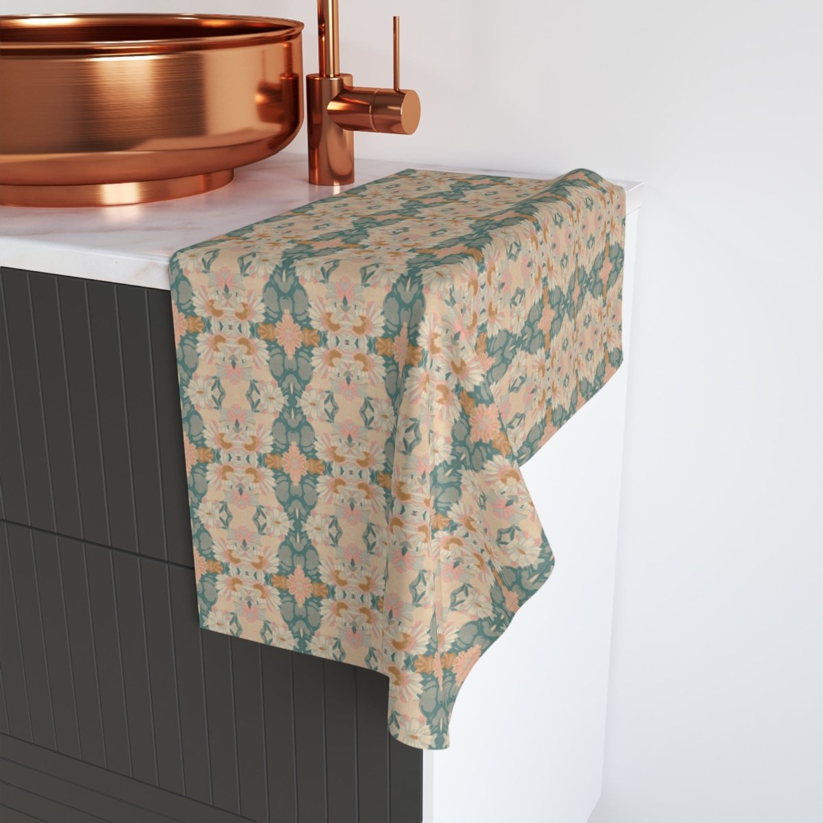 Ortensia Retro Floral Damask Stripe in Pink and Pistacchio Green | Hand Towel - Hand Towel - Piccolo Fiore Prints