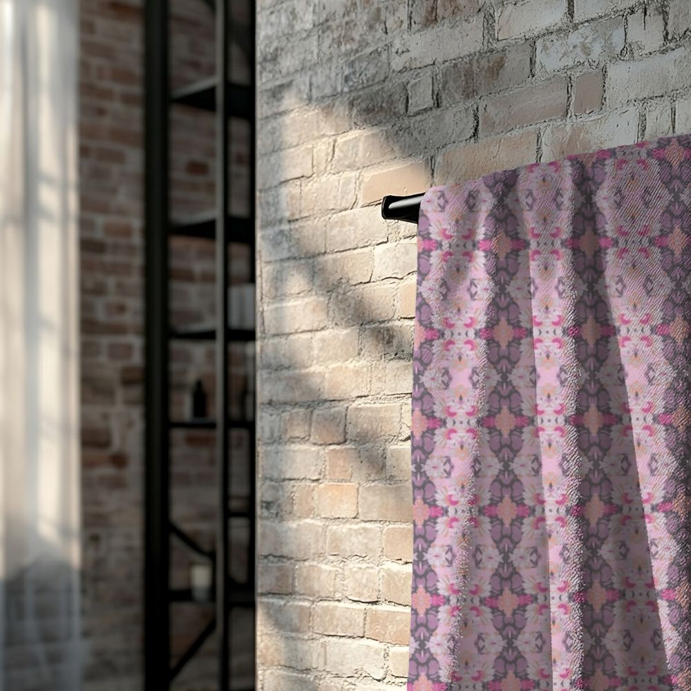 Ortensia Retro Floral Damask Stripe in Pink and Purple | Bath Towel - Bath Towel - Piccolo Fiore Prints